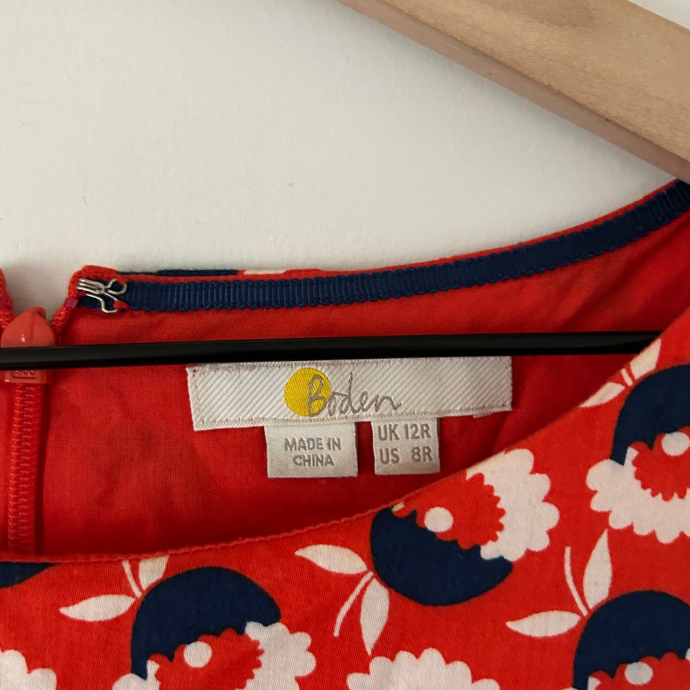 Boden Red and Navy Printed Midi Dress - Picture 5 of 7